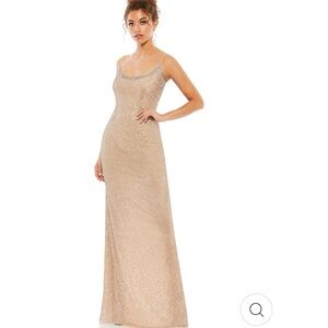 NWT Mac Duggal Beaded Spaghetti Strap Column Gown Nude 93551 Size 4
